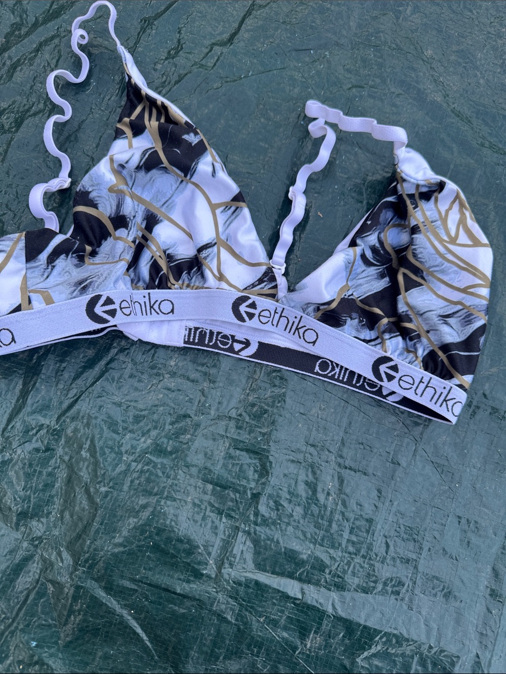 ethika Black, White & Gold Floral Bralette Swim Top